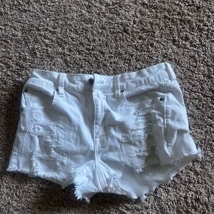 American Eagle Outfitters White Distressed Jean Shorts